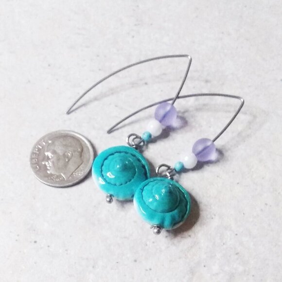 Lilac Lavender Turquoise! Upbeat Multi Colored Shell Bracelet + Earring Set - Picture 3 of 15
